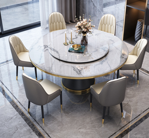 Juego de Mesa de Comedor Redonda Moderna de <span class=keywords><strong>Madera</strong></span> Sólida con Lazy Susan y 6 Sillas para Uso en el Hogar y Hoteles - Product Image 4