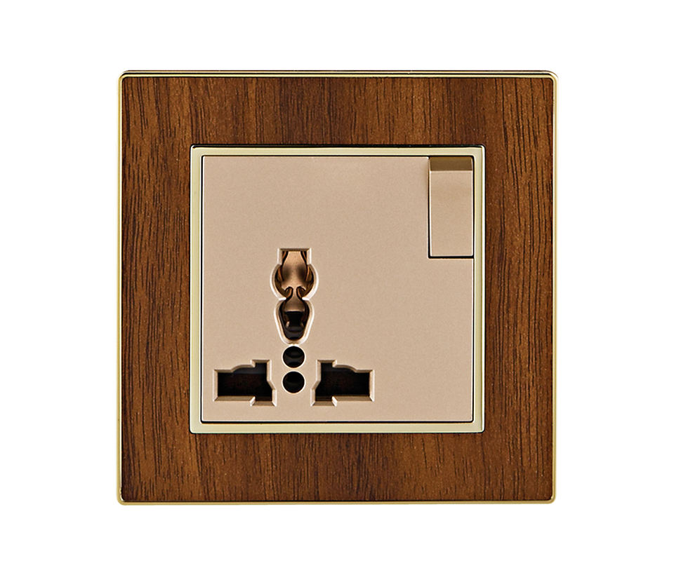 UK Standard 15A/16A Multi Socket High Power Wall Push Button Switch Wood Panel Socket and Switch Electrical With LED Light
