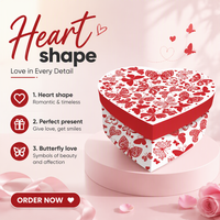 Caja de regalo de cartón con forma de corazón, caja de papel con estampado de mariposa roja, embalaje para regalo de dulces de San Valentín, 3 uds.