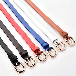 Fashion PU Women Band Thin Belts with Alloy Pin Buckles for Ladies Dress Pants Jeans Black Red Blue Dark Color Navy Material