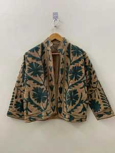 Chaqueta de Algodón Tejido Transpirable con Bordado Étnico Suzani Marrón, Túnica de Invierno para Mujer, Bata de Primavera - Product Image 1