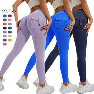 Leggings de yoga pour femmes, taille haute, effet push-up fessier, avec poches <span class=keywords><strong>cargo</strong></span>, doux, pour le fitness et la gym - Product Image 1