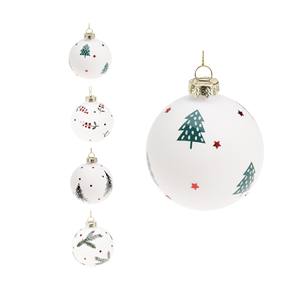 Sphère en verre blanc mat avec décoration verte/rouge DIAM. 8CM ASS. - Product Image 1