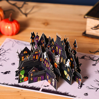Cartes de vœux 3D pop-up Halloween, chat noir, lanterne citrouille, en papier découpé fait main, vente en gros, personnalisées, OEM, avec enveloppe