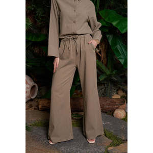 Women's Palazzo Linen Trousers Casual Wide-Leg Baggy Pants with <b>Elastic</b> <b>Waist</b> XL Size Canvas Closure Type - Product Image 3