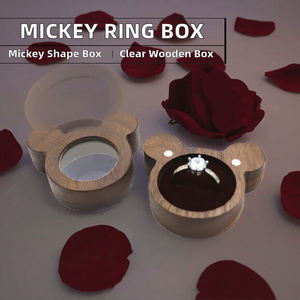 Caja de Anillo Individual Transparente con Diseño de Dibujos Animados CJH para Regalo, Caja de Almacenamiento de Diamantes de Madera Creativa Cuadrada con Grabado de Mickey - Product Image 2