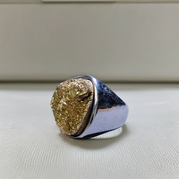 Anillos de Oro y Plata 18K con Gema Triangular Druzy Estilo Vintage Hiphop para Boda, Joyería para Hombre, Accesorio de Dedo, Venta al por Mayor desde China, Arabia Saudita