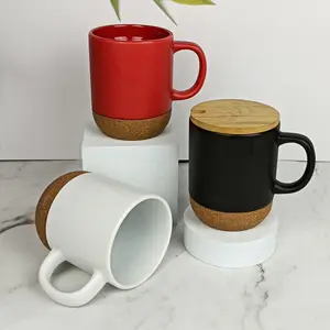 Tazze da viaggio in ceramica bianca nera opaca fondo in sughero tazze da caffè in ceramica porcellana personalizzabili con coperchio e manico base in sughero