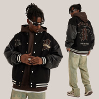 Veste universitaire Letterman personnalisée pour hommes veste de baseball en PU avec broderie de serviette vêtements de rue veste universitaire en cuir pour hommes