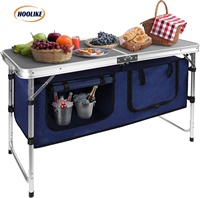 Table de camping pliante d'extérieur avec rangement Table à panneaux composite pour barbecue en aluminium, légère et réglable