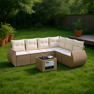 Ensemble de canapés de jardin en rotin beige 6 places, mobilier d'extérieur résistant aux intempéries, design contemporain - Product Image 2