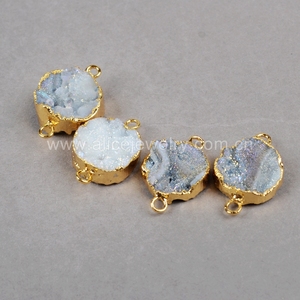 G0784 Titanium Chalcedony Kết Nối Druzy Agate Druzy Với Mạ Vàng Cạnh Druzy Hạt Charm - Product Image 6
