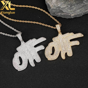 Pendentif OTF en Or 18 carats Plaqué Or avec Diamants et Pierres CZ Scintillantes, Double Couche, Lettre, Bijoux de Mode - Product Image 4