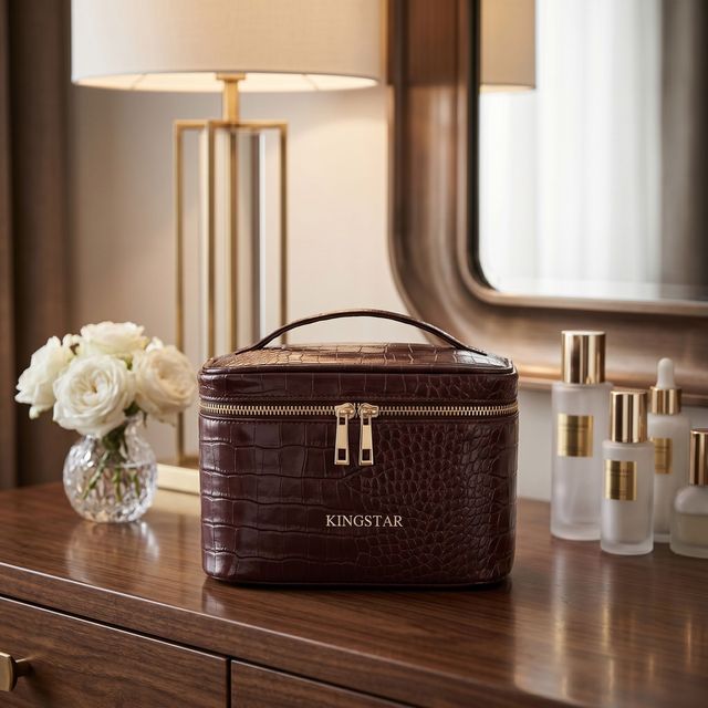 Manufacturer OEM Crocodile Pattern Vegan Leather Cosmetic Bag Storage Toiletry Travel Make up Case with Compartments and Handle