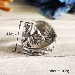 Anello Cocktail Floreale H280 in Argento, Gioiello Unisex Vintage alla Moda, Anello Regalo - Product Image 5