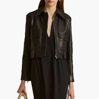 Veste bomber en cuir véritable classique noire à fermeture éclair courte pour femme NAFA personnalisée pour l'automne et le printemps