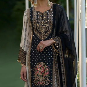 Original mano espejo trabajo Plazzo Dupatta Seemer impreso fantasía bordado tradicional nueva tendencia pakistaní Salwar Kameez fiesta - Product Image 1