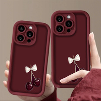Coque de téléphone antichoc souple rouge motif cerise nœud papillon style coréen pour iPhone 17 Air 18 16 15 14 13 Pro Max – Vente en gros