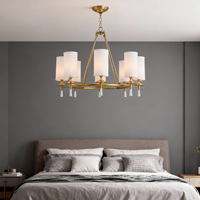 Lustre de style américain pour salon, chambre à coucher, salle à manger, moderne, simple, en laiton, créatif, design, doré, moyen, à intensité variable