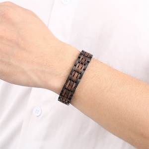 Bracelets unisexes en bois et acier inoxydable noir faits à la main, logo personnalisé, écologiques, Pulsera De Madera - Product Image 6