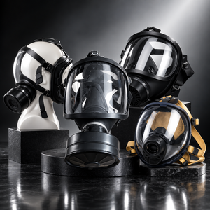 Masque facial complet SCBA avec visière anti-buée et harnais jaune pour utilisation par les pompiers - Product Image 1