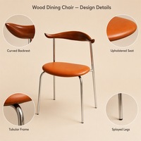 Chaise de salle à manger moderne avec pieds en métal, dossier en bois courbé et assise rembourrée pour salle à manger, cuisine et usage domestique