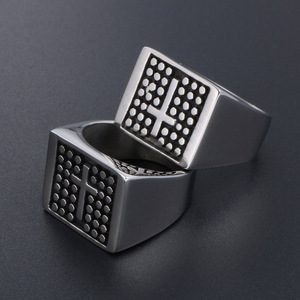 Retro Cross Pattern Wide <b>Ring</b> Men's <b>Titanium</b> Steel Jewelry SA258 - Product Image 4