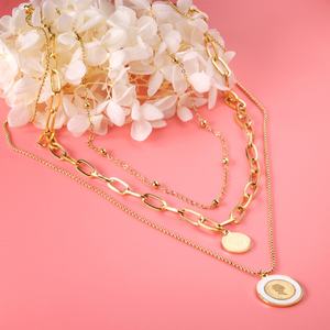 Collier unisexe en acier inoxydable avec pendentif pièce de monnaie de la Reine Elizabeth, chaîne double couche dorée vintage pour clavicule - Product Image 4