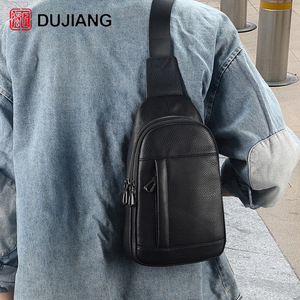 Dujiang Men's Genuine Leather Chest <b>Bag</b> Solid Color Crossbody <b>Bag</b> For Everyday Use Fall 2023 - Product Image 2