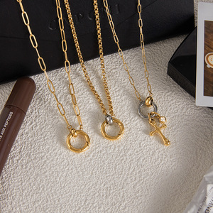 Fashion <b>Chains</b> Necklace Gold Silver <b>Cross</b> Pendant Geometric Design Zinc Alloy Clasp Gift Jewelry - Product Image 3
