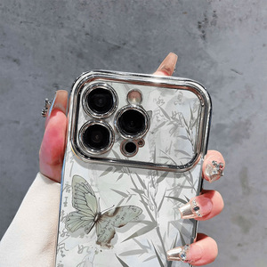 Coque de téléphone rétro motif papillon bambou pour <span class=keywords><strong>iPhone</strong></span> <span class=keywords><strong>12</strong></span> 13 14 15 16 17 <span class=keywords><strong>Pro</strong></span> Max, électroplaquée, grande fenêtre, antichoc, protection arrière - Product Image 3