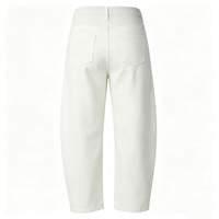 Celana Jeans Hamil Wanita Warna Putih Krem Model Barrel Crop Over Belly Bahan Denim Stretch Gaya Kasual untuk Sehari-hari