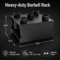 Support de barre d'haltères en acier robuste à cinq trous verticaux de 50 mm pour le rangement d'équipements de gym
