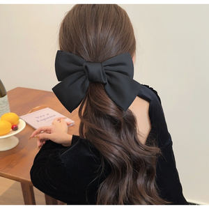 Elegante fermaglio per capelli da donna in raso con fiocco grande nero, stile principessa per feste - Product Image 2