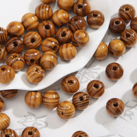 20 perles vintage en bois naturel, rondes, à rayures espacées, perles intercalaires en bois, perles décoratives lâches pour l'artisanat et la fabrication de bijoux DIY
