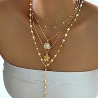 Collier pendentif fleur en perles multicouche plaqué or, ensemble de colliers superposés pour femme, longue chaîne de pull, bijoux inaltérables