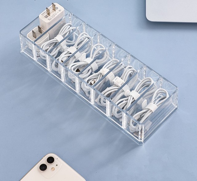 Acrylic clear Desktop Data Cable Storage Box Mobile Phone USB Cable Divider Key Remote Control Miscellaneous Storage Rack