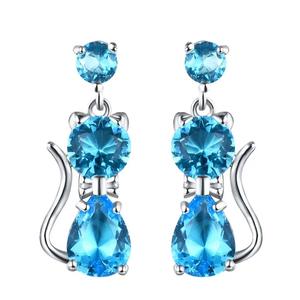 Boucles d'oreilles pendantes en cristal bleu marine E3825, argent 925, sertissage griffe, bijoux mignons pour femmes, à porter au quotidien - Product Image 3