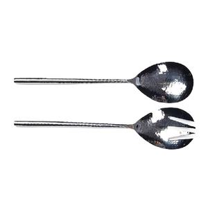 Juego de servir ensalada martillado completo con mango largo redondo de níquel plateado, juego de servir Barra de ensalada, cuchara y tenedor para servir ensalada - Product Image 1