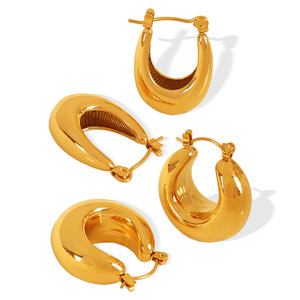 Pendientes de aro chapados en oro de acero de titanio, gruesos y huecos, para mujer, joyería de moda - Product Image 5