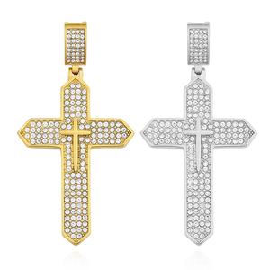 Collar de Cruz de Acero Inoxidable Chapado en Oro con Cristales y Diamantes, Estilo Hip Hop Gótico, Joyería para Hombre, Venta al Por Mayor - Product Image 5