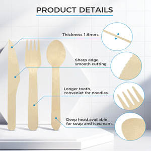 Cubiertos Desechables de Madera Biodegradables de Alta Calidad para Picnic, Cucharas, Cuchillos y Tenedores Grandes de 160 mm - Product Image 2