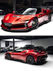 Kit carrosserie en fibre de carbone sèche style SF90 XX pour Ferrari SF90 Stradale Spider : pare-chocs avant, diffuseur arrière, capot, jupes latérales, aileron - Product Image 4