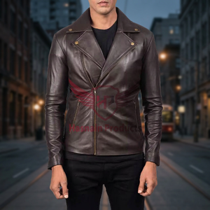 Blouson en cuir de vachette pleine fleur marron vintage pour homme, personnalisé, coupe-vent, respirant, écologique, design motard, vente en gros - Product Image 3