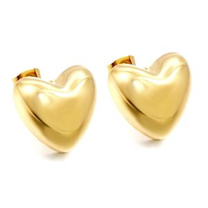 Boucles d'oreilles en acier inoxydable plaqué or 18 carats, forme cœur lisse, bijoux de mode, boucles d'oreilles clous polies pour femmes, best-seller - Product Image 4