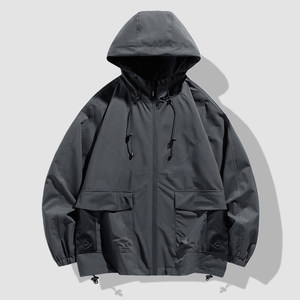 Veste coupe-vent à capuche avec doublure intérieure, double poche, couleur unie, vêtements de travail contrastés, vêtements d'hiver, vert clair - Product Image 2