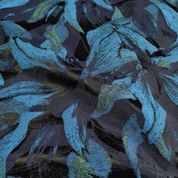 NAIS Nouveau Tissu Jacquard Brocart Personnalisé 100% Polyester Noir Bleu Marine Motifs Abstraits Feuilles en Relief Designer Doux pour Vêtements de Nuit de Mariage