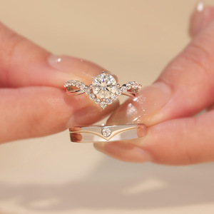 Bague de fiançailles en zircon simple et romantique plaquée platine, <span class=keywords><strong>paire</strong></span> de bijoux haut de gamme, cadeau pour homme et femme - Product Image 2