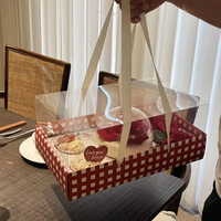 Kotak Kado Kue Mousse Cupcake Mewah dengan Tutup Transparan dan Logo Custom, untuk Hari Valentine, Natal, atau Hadiah Pesta, Kotak Kertas Merah
