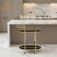 Chariot à boissons moderne en acier inoxydable de style européen, à trois niveaux, écologique, avec verre trempé, pour hôtel, desserts, gâteaux, cuisine, salle de bain